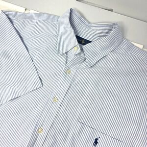 Ralph Lauren Striped Chambray Oxford Short Sleeve Shirt Blue White Mens Size 2XB